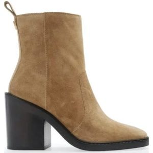 Tory Burch Sierra Squared Toe Heeled Beige Suede Boots